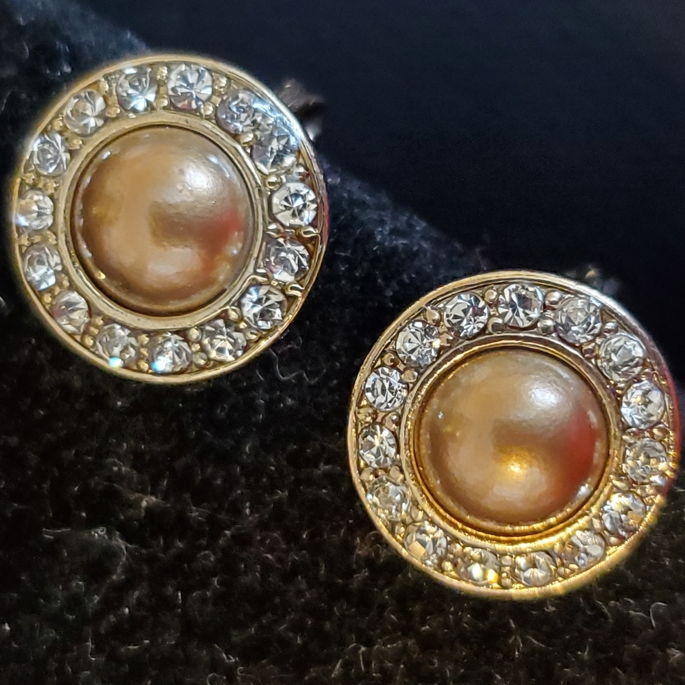 Monet goldtone round clip-on earrings with faux diamonds
